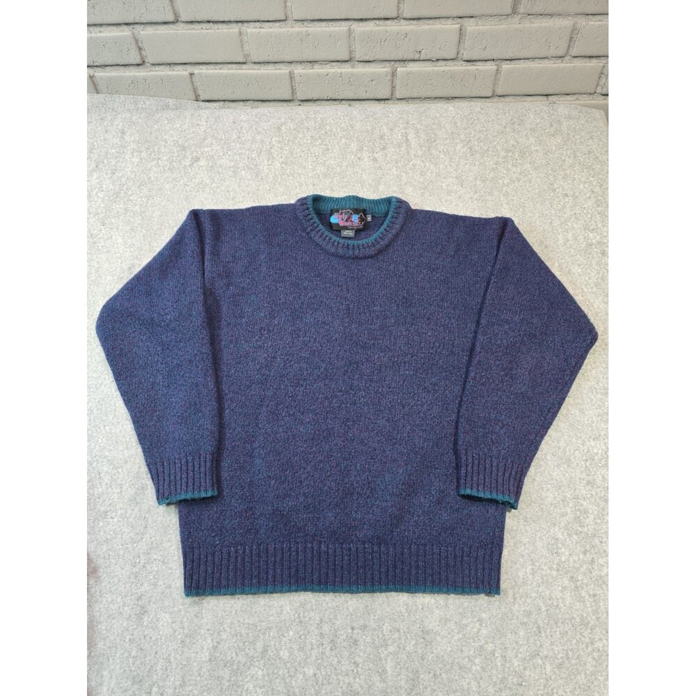 Vintage Early Winters Navy Blue Teal Crewneck Sweater Made in Hong Kong